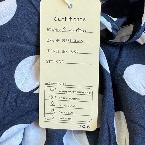 BUENOS NINOS NEW Women's Flowing Midi Dress Navy with White Dots Pockets  XXXL - Picture 8 of 8